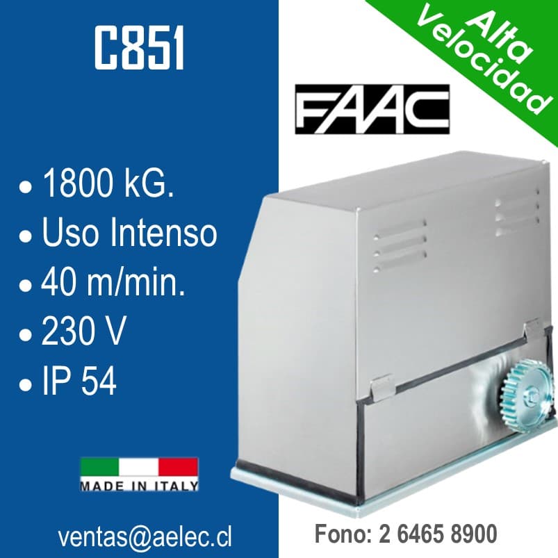 Kit motor faac C851 corredera 1800 KG, uso continuo RAPIDO
